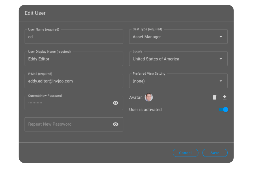 vjoon seven lets you activate or deactivate users